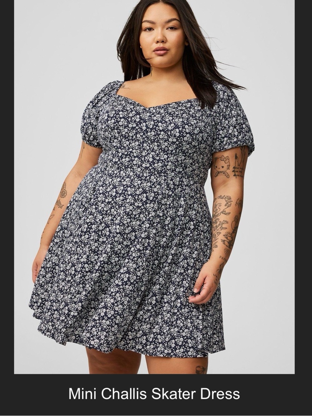 torrid Navy Floral Puff-Sleeve Mini Dress